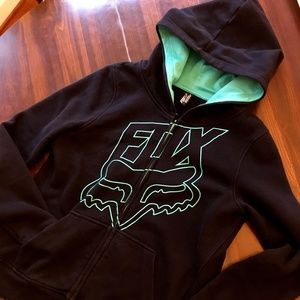 FOX Racing Women's Large Activewear Black Aqua Blue/Green Zippered Hoodie